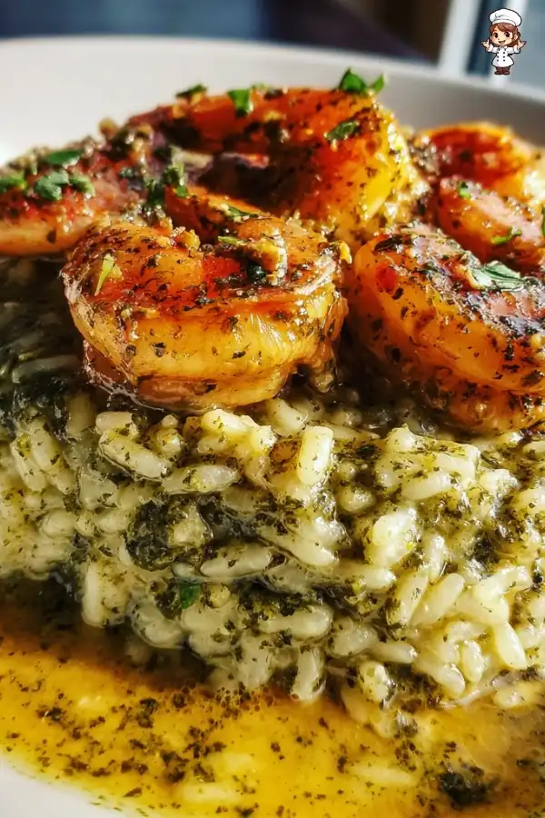 Pesto shrimp and parmesan risotto