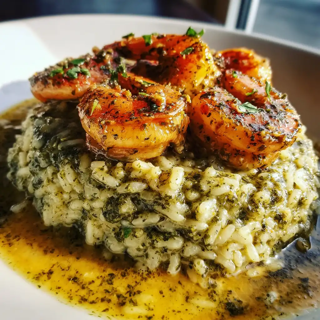 Pesto shrimp and parmesan risotto