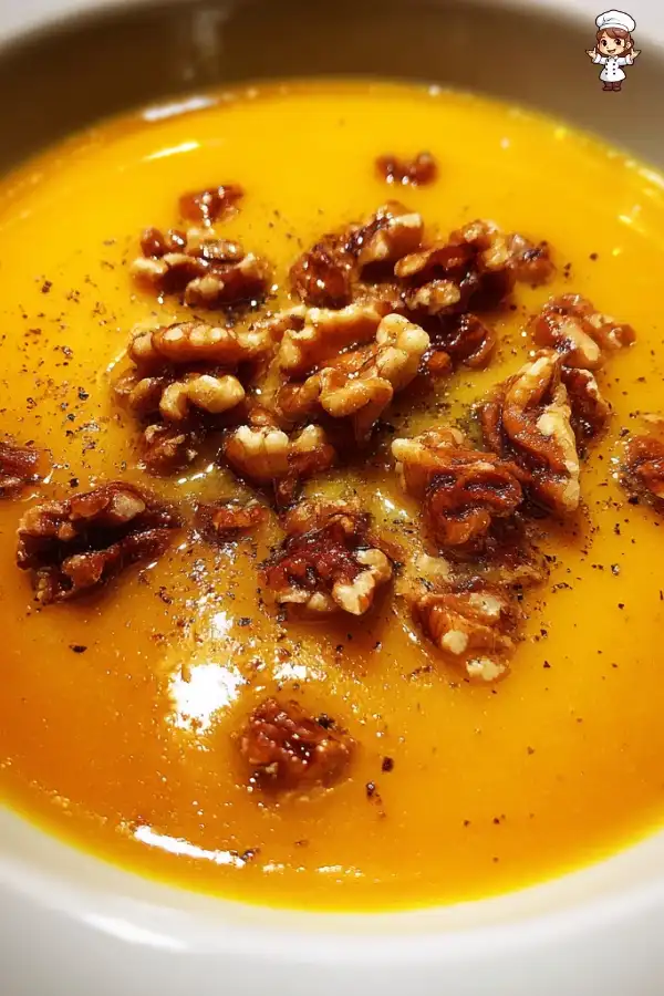 Pumpkin soup with walnut crispies recipe