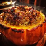 Pumpkin stuffed with wild rice and sausage