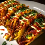 Red chile chicken tacos with corn crema