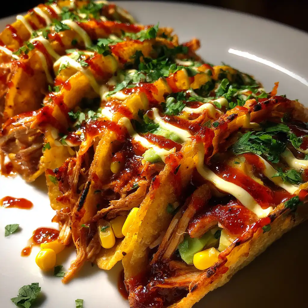 Red chile chicken tacos with corn crema