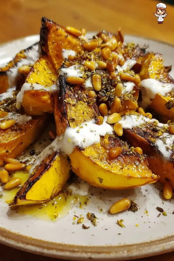 Roasted pumpkin yogurt sauce pine nuts