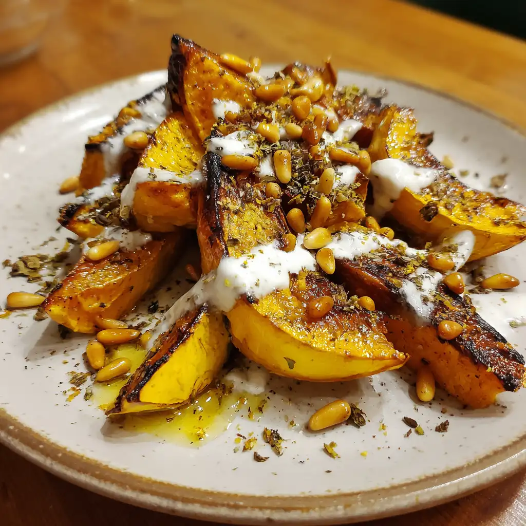 Roasted pumpkin yogurt sauce pine nuts