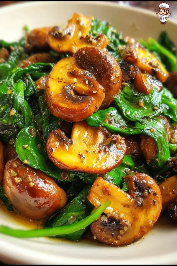 Sauteed mushrooms with spinach create a delicious dish!