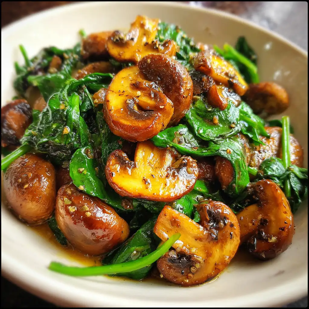 Sauteed mushrooms with spinach create a delicious dish!