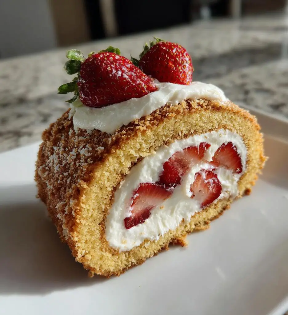 a strawberries cream cake roll