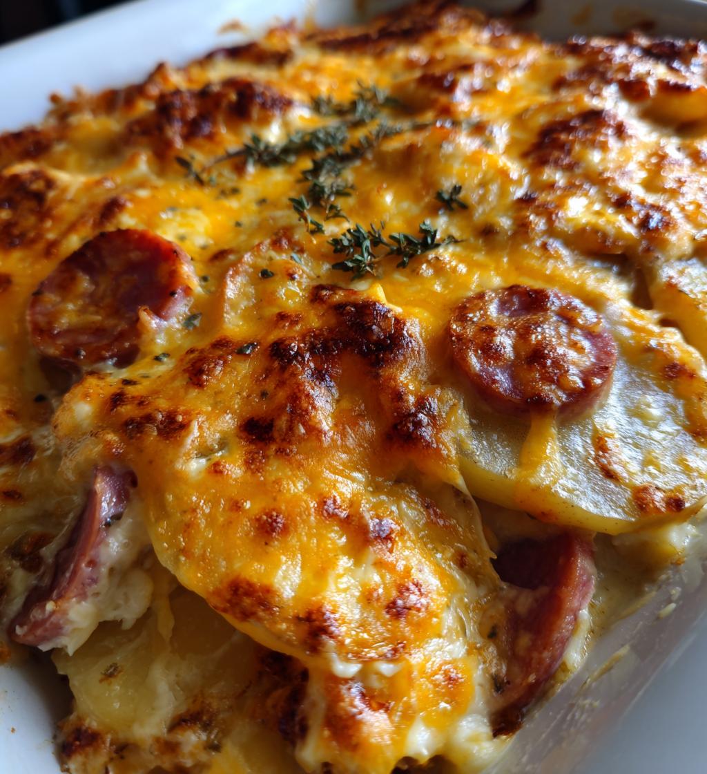 cheese potato and smoked sausage casserole - detail 1