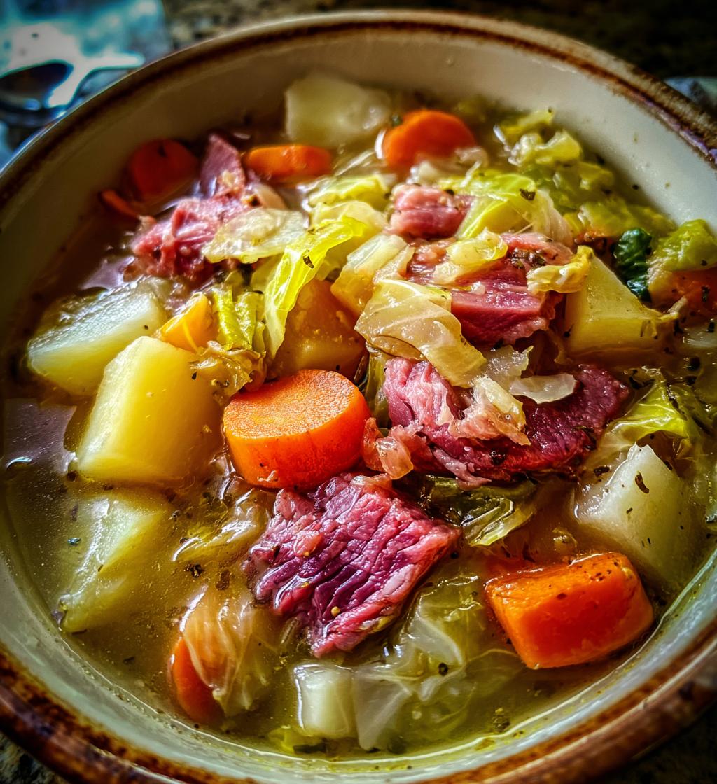corned beef and cabbage soup - detail 1