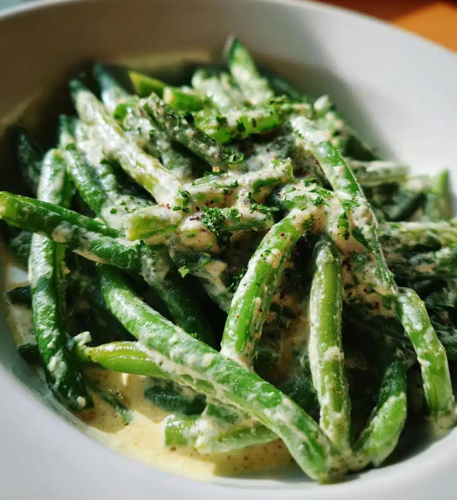 green beans in creamy parmesan sauce