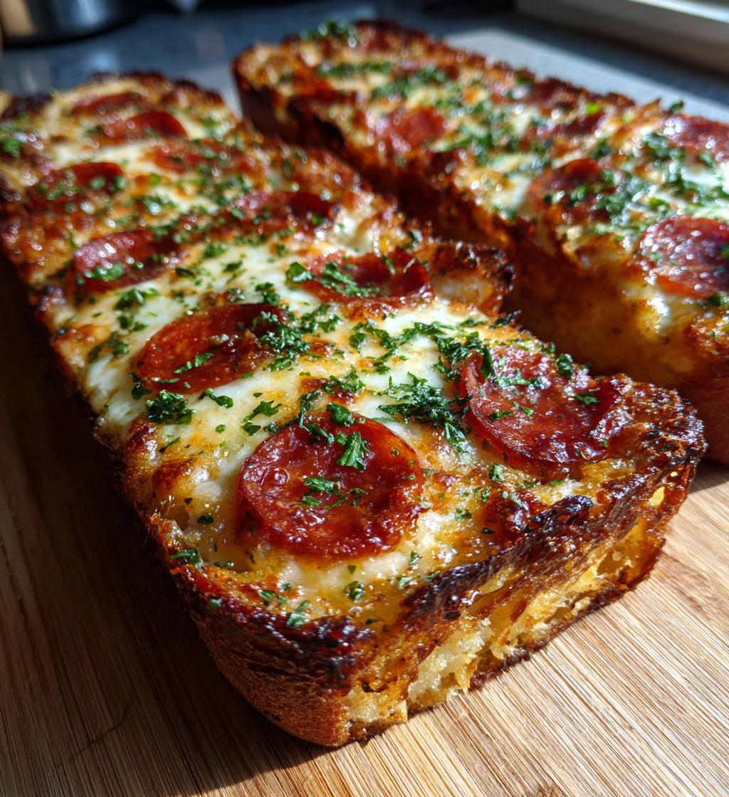 homemade pepperoni garlic bread - detail 1