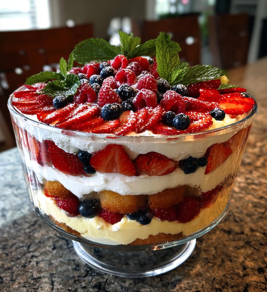 red white and blueberry trifle