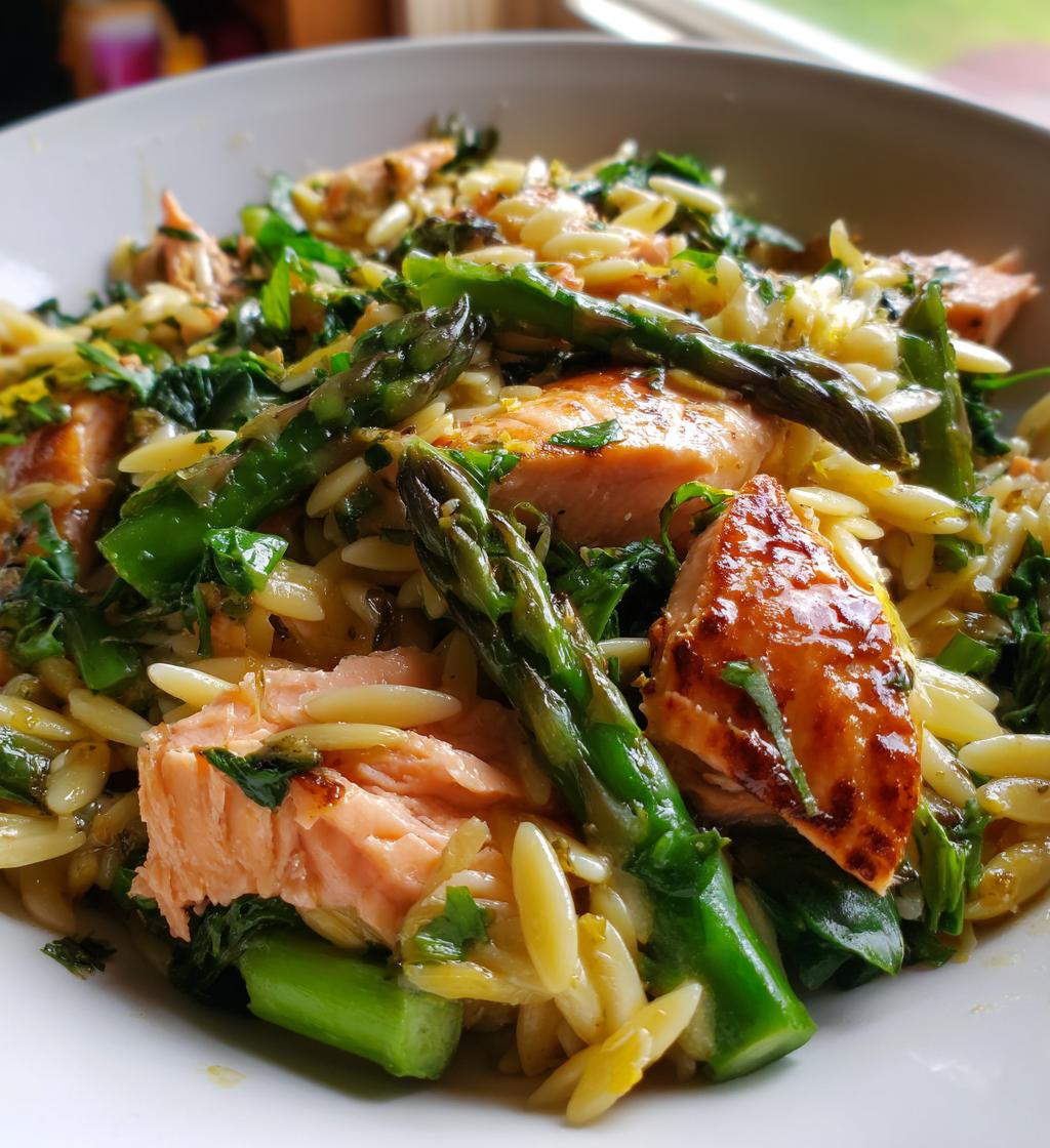 salmon asparagus orzo salad