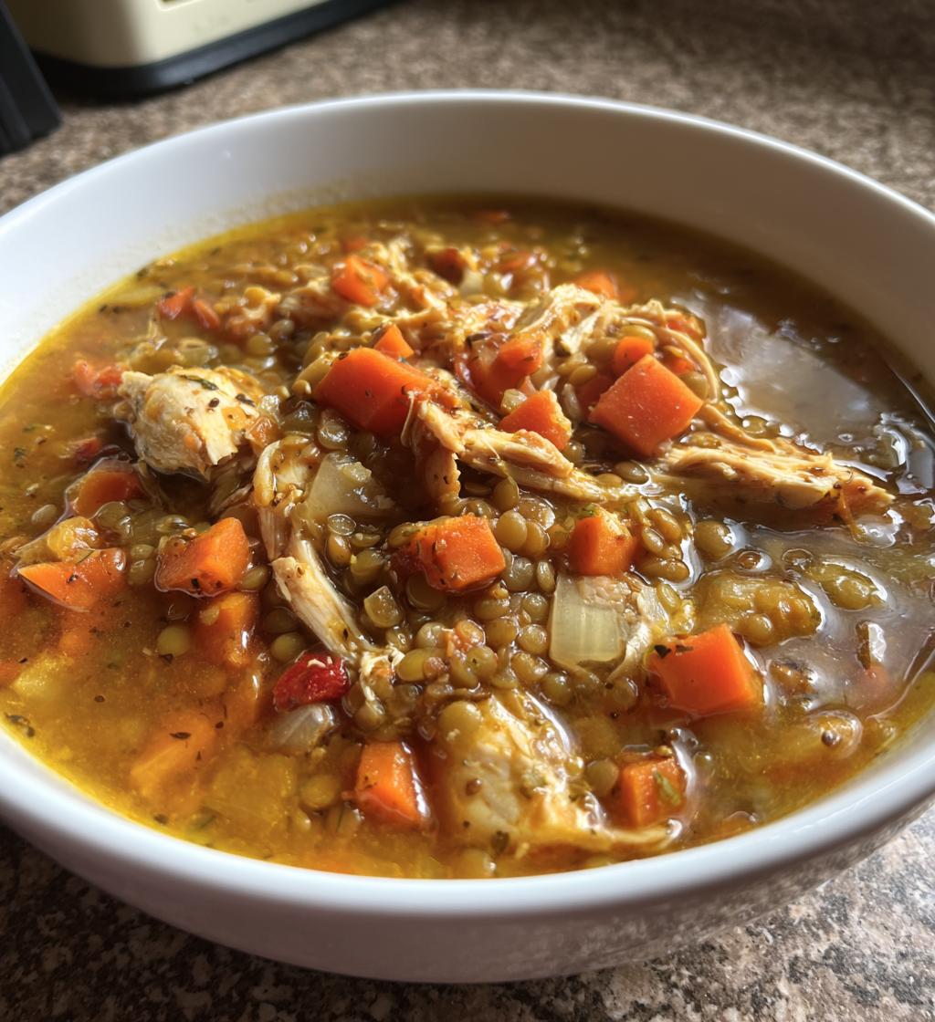 slow cooker chicken and lentil soup